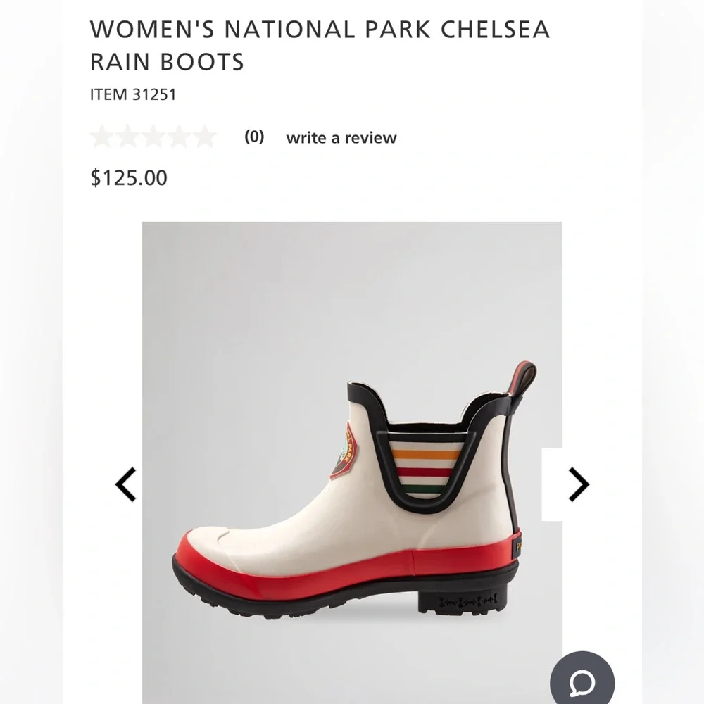 WOMEN'S NATIONAL PARK CHELSEA RAIN BOOTS GLACIER PARK WHITE COLOR Size US 10 - Picture 1 of 11